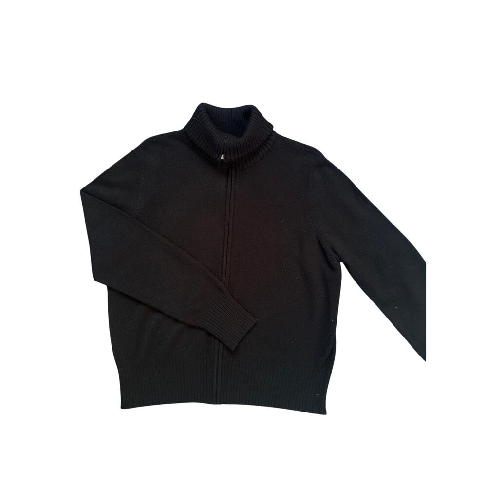 Josephine Chaus Black Full Zip Turtleneck Sweater XL